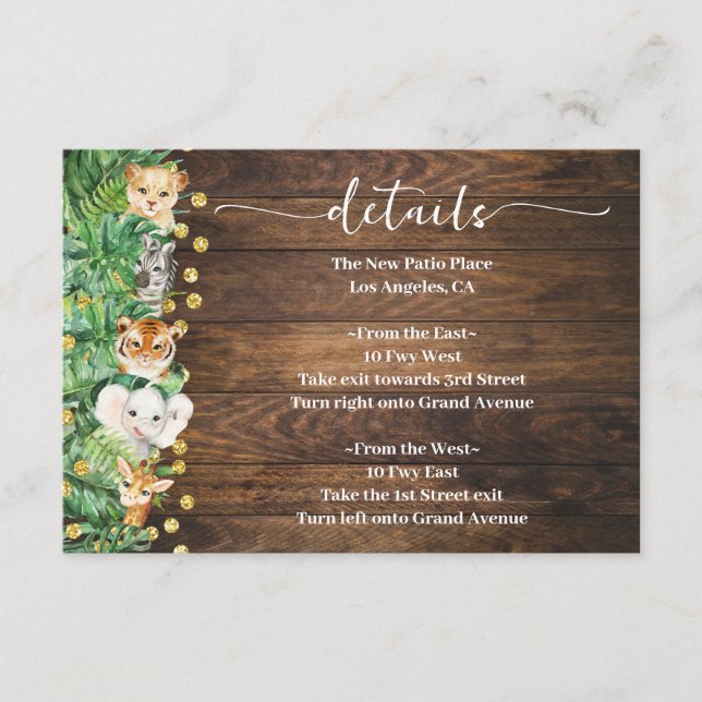 Rustic Wild Safari Animals Baby Shower Details Enclosure Card (Front)