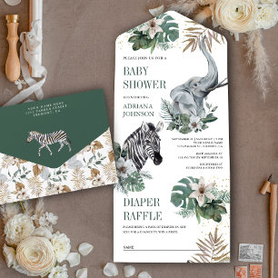 Rustic Wild Safari Zebra and Elephant Baby Shower All In One Invitation