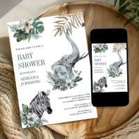 Rustic Wild Safari Zebra and Elephant Baby Shower