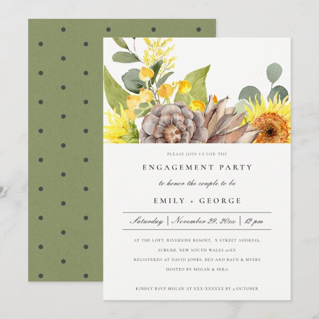 RUSTIC WILD SUNFLOWER EUCALYPTUS FLORAL ENGAGEMENT INVITATION (Front/Back)