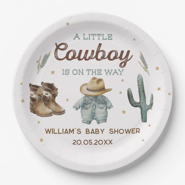 Rustic Wild West Cowboy Baby Shower Paper Plate (Front)