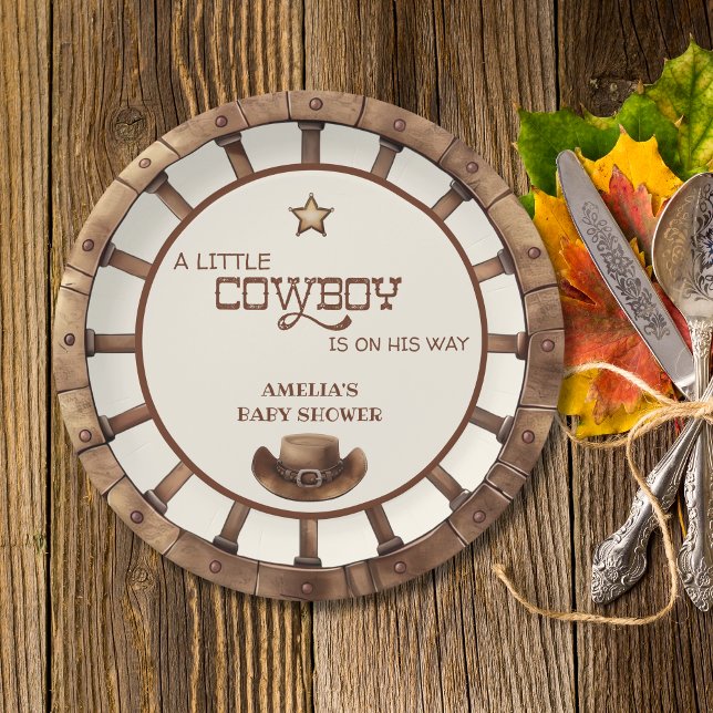 Rustic Wild West Cowboy Baby Shower Paper Plate (Creator Uploaded)