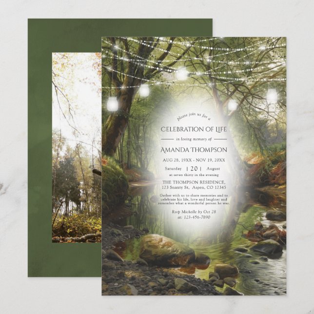 Rustic Wild Woodland Greenery Celebration of Life Invitation (Front/Back)
