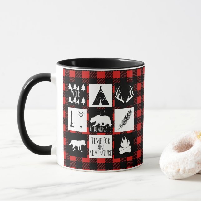 Rustic Wilderness & Animals Buffalo Check Plaid Mug (With Donut)