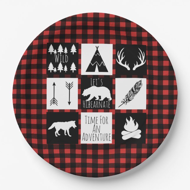 Rustic Wilderness & Animals Buffalo Check Plaid Paper Plate (Front)