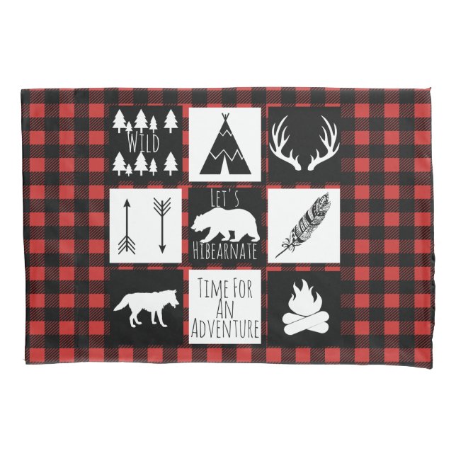 Rustic Wilderness & Animals Buffalo Check Plaid Pillowcase (Front)