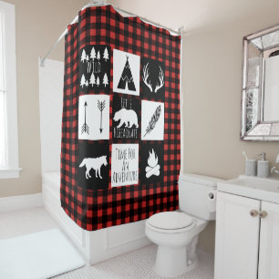 Rustic Wilderness & Animals Buffalo Check Plaid Shower Curtain