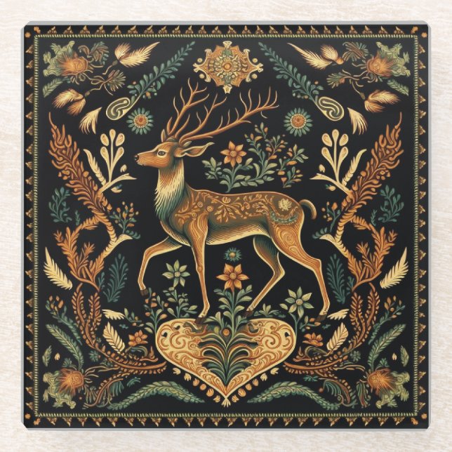 Rustic Wilderness Deer Glass Coaster (Front)