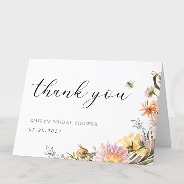 Rustic Wildflower and Bee Folded Bridal Shower Thank You Card (Creator Uploaded)