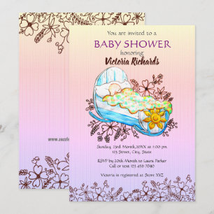 Rustic Wildflower Baby in Cradle Baby Shower Invitation