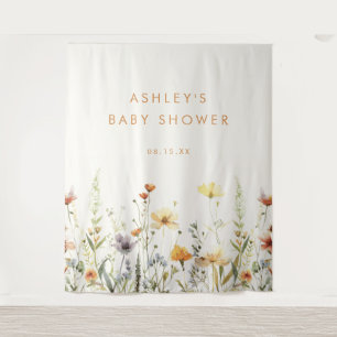 Rustic Wildflower Baby Shower Backdrop Tapestry