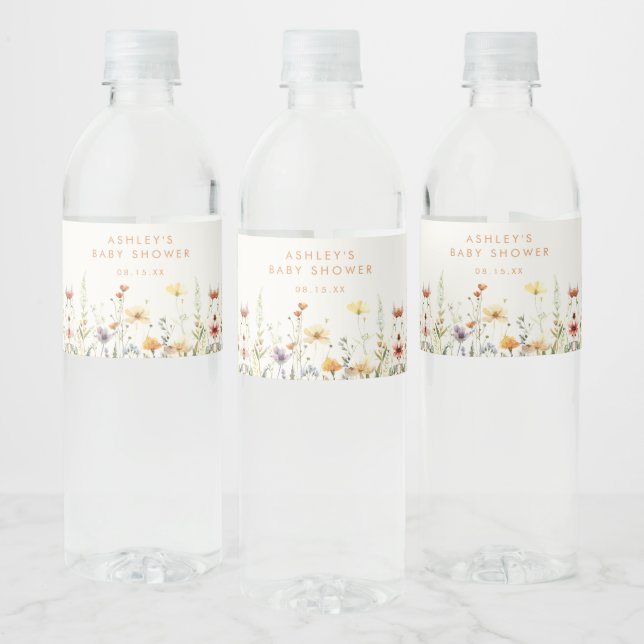 Rustic Wildflower Baby Shower Water Bottle Label (Bottles)