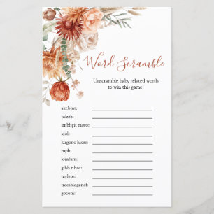 Rustic Wildflower Baby Shower Word Scramble Game