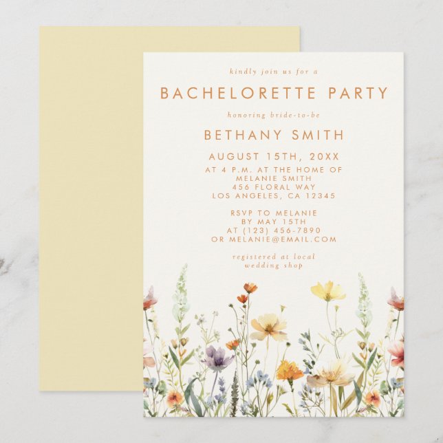 Rustic Wildflower Bachelorette Party Invitation (Front/Back)