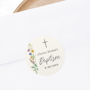 Rustic Wildflower Baptism  Classic Round Sticker