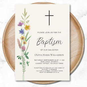 Rustic Wildflower Baptism  Invitation