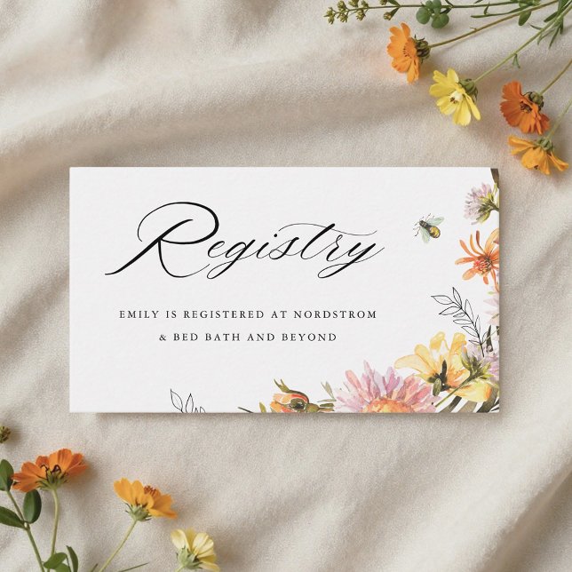 Rustic Wildflower Bee Bridal Shower Gift Registry Enclosure Card (Creator Uploaded)