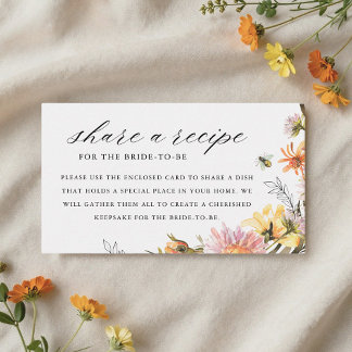 Rustic Wildflower Bee Bridal Shower Recipe Request Enclosure Card