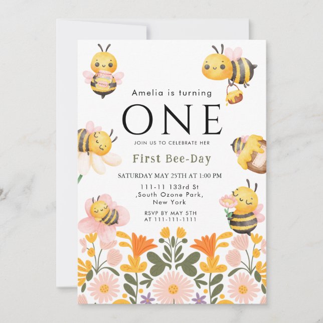 Rustic Wildflower Boho First Bee Day Invitation (Front)