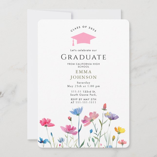 Rustic Wildflower Boho Graduation Party Invitation (Front)