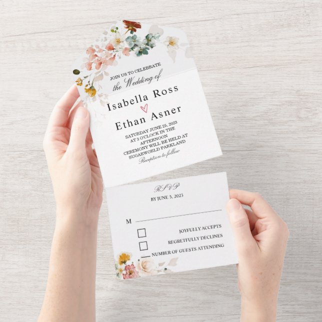 Rustic Wildflower Boho Wedding Invitation  (Tearaway)
