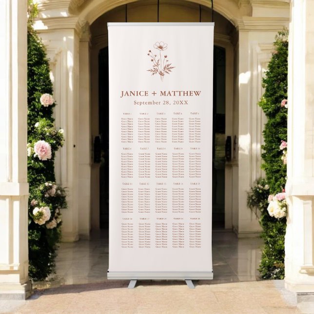 Rustic Wildflower Boho Wedding Seating Chart Retractable Banner (Rustic wildflower boho seating chart banner guides guests smoothly with warm personalized style)