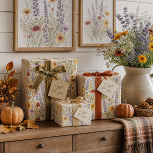 Rustic Wildflower Botanical Autumn Floral Wrapping Paper