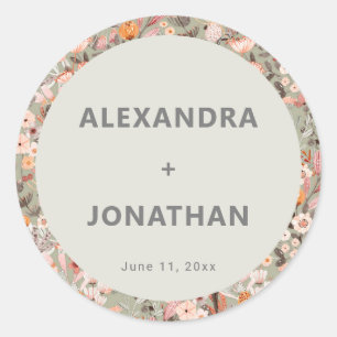 Rustic Wildflower Botanical Couples Shower Custom Classic Round Sticker