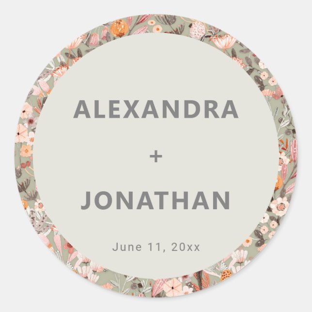 Rustic Wildflower Botanical Couples Shower Custom Classic Round Sticker (Front)
