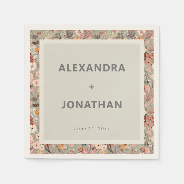 Rustic Wildflower Botanical Couples Shower Custom Napkin (Front)