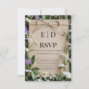 Rustic Wildflower Botanical Kraft Paper Wedding RSVP Card