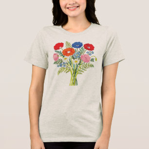 Rustic Wildflower Bouquet Poppy and Daisy T-Shirt Tri-Blend Shirt