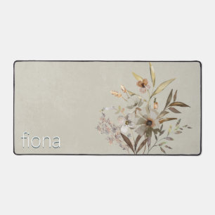 Rustic Wildflower Bouquet Sage Monogram Desk Mat