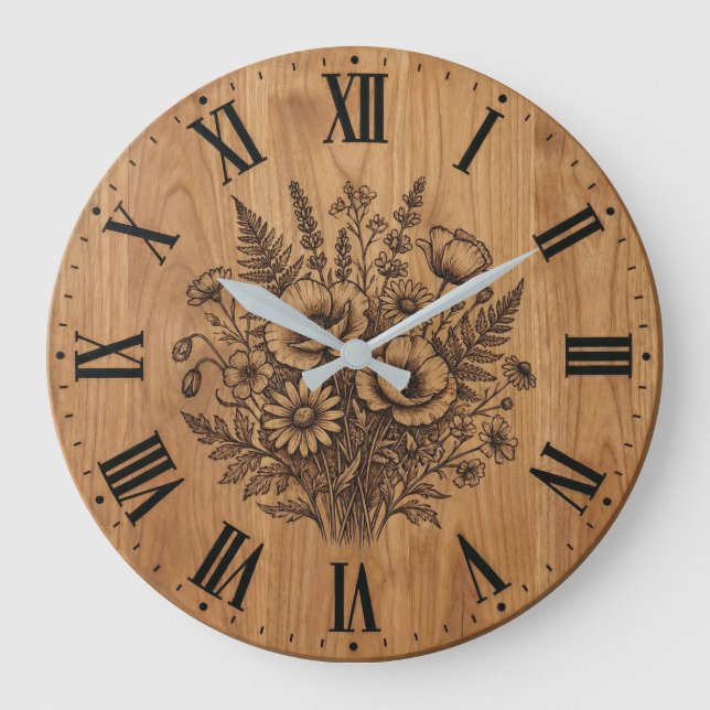 Rustic Wildflower Bouquet Wall Clock  (Front)