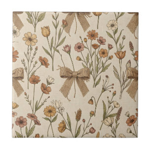 Rustic Wildflower Bouquet with Burlap Bows Vintage Tile