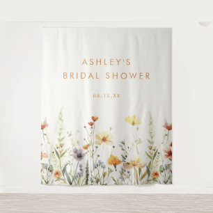 Rustic Wildflower Bridal Shower Backdrop Tapestry