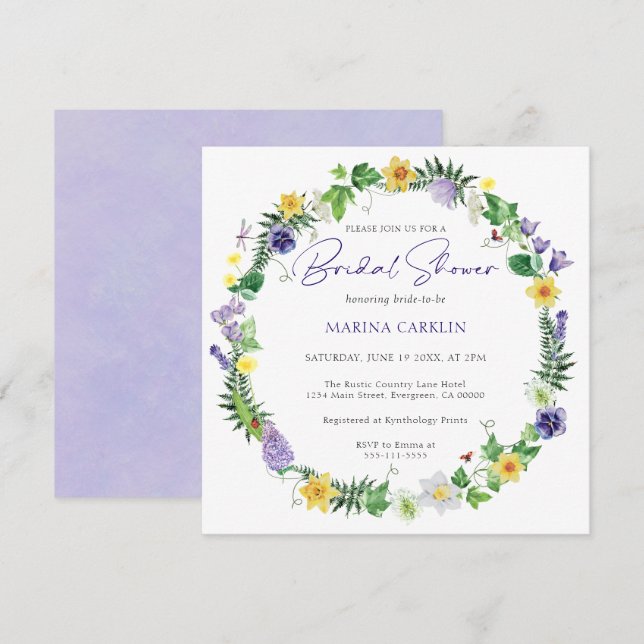 Rustic Wildflower Bridal Shower Invitation (Front/Back)