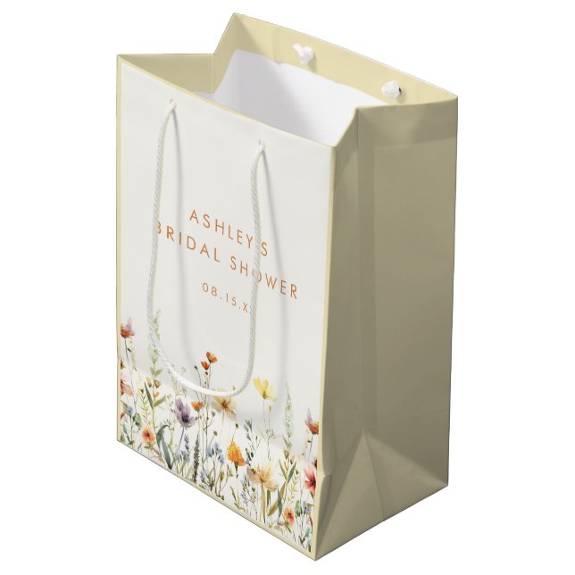 Rustic Wildflower Bridal Shower Medium Gift Bag (Front Angled)