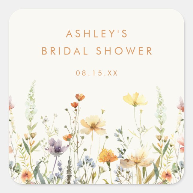 Rustic Wildflower Bridal Shower Square Sticker (Front)
