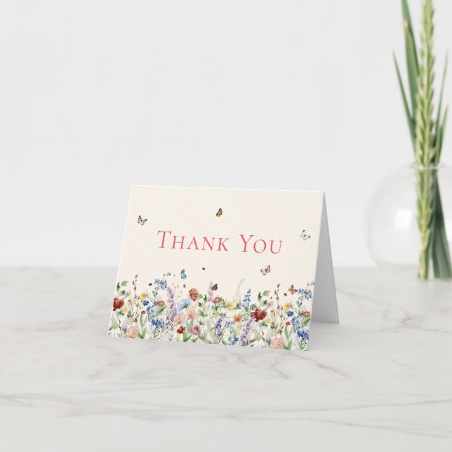 Rustic Wildflower Bridal Shower Thank You Card (Front)
