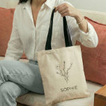 Rustic Wildflower Bridesmaid Name Tote Bag<br><div class="desc">This lovely rustic style bridesmaid tote bag with sketched floral wildflower bouquet and the bridesmaid's name will be great for thank you gifts or favors from the bride and for bachelorette weekend.</div>