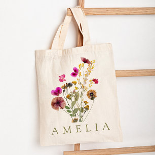 Rustic Wildflower Bridesmaid Name Tote Bag