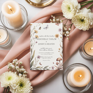 Rustic Wildflower Butterfly & Mushroom Wedding Invitation