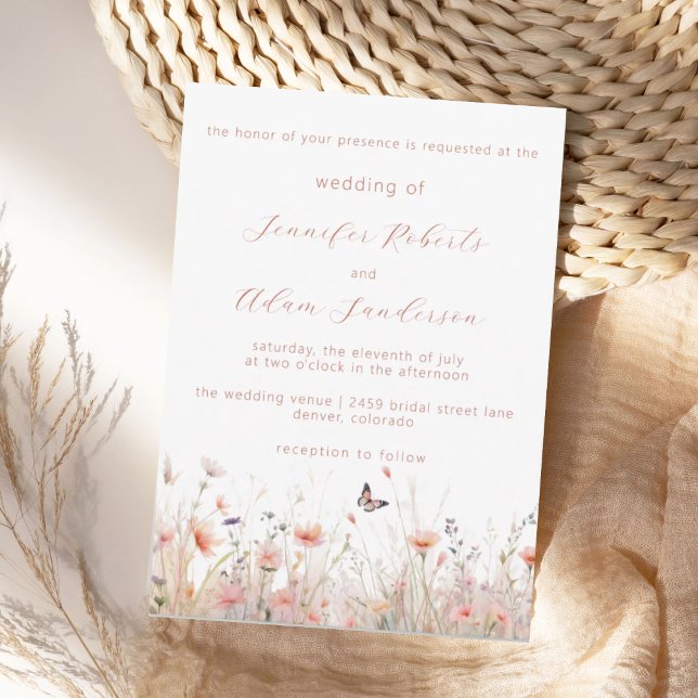 Rustic Wildflower Dusty Pink Meadow Wedding Invitation (Creator Uploaded)