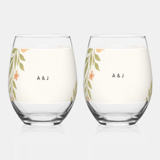 Rustic Wildflower Etched Wedding Glass