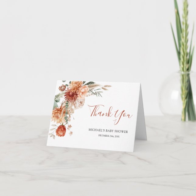 Rustic Wildflower Fall in Love Baby Shower Folded Thank You Card (Front)
