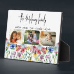 Rustic Wildflower Family Name Kids Names 3 Photo Plaque<br><div class="desc">Rustic wildflower photo display personalised with 3 of your favourite photos, family name, kids name or everyone's first names. The design features watercolor country wild flowers including poppy, daisy, cornflower, coneflower, clover and seedhead. Your photos are displayed in rounded rectangle shapes and, if you have any problems with placement, try...</div>