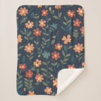 Rustic Wildflower Field Navy Blue Pattern