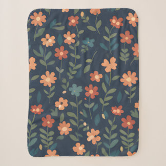 Rustic Wildflower Field Navy Blue Pattern Sherpa Blanket