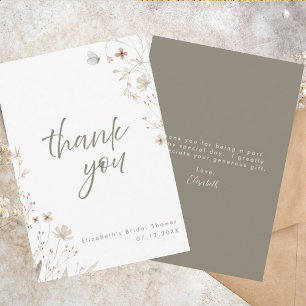 Rustic Wildflower Floral Bridal Shower Thank You Card